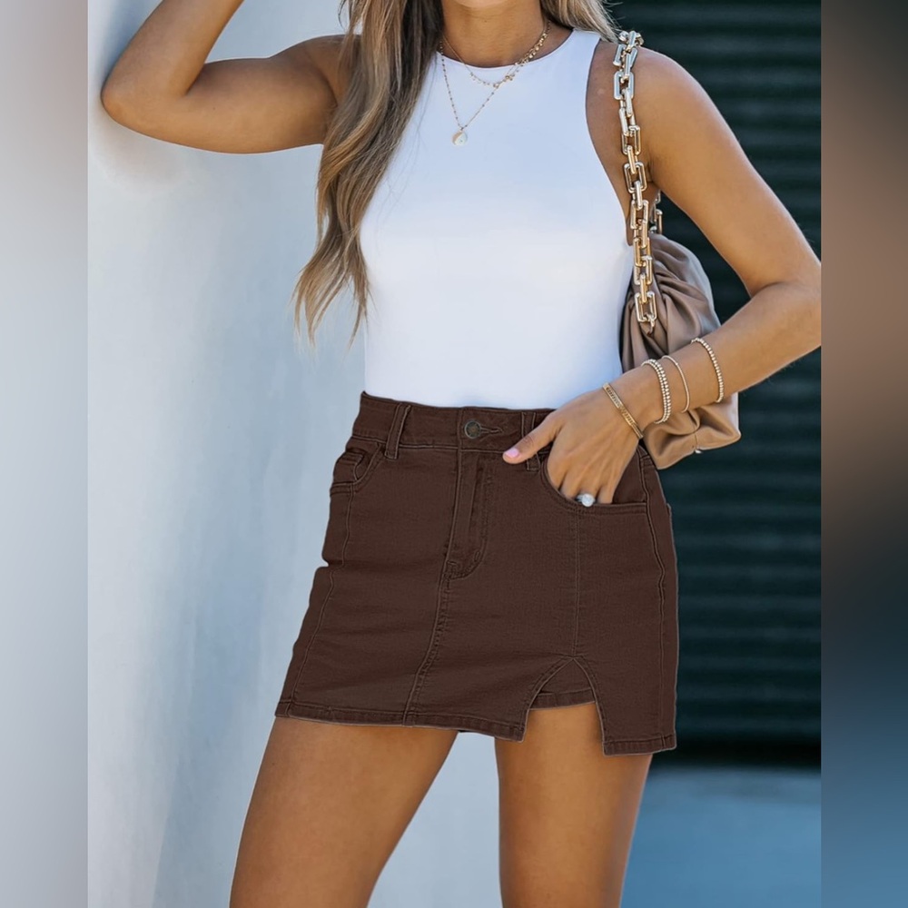 Chocolate Brown Denim Mini Skirt